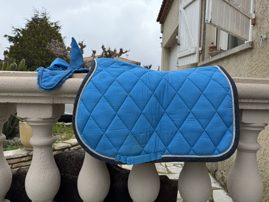 Ensemble tapis de selle + bonnet Lami-Cell bleu (poney) occasion