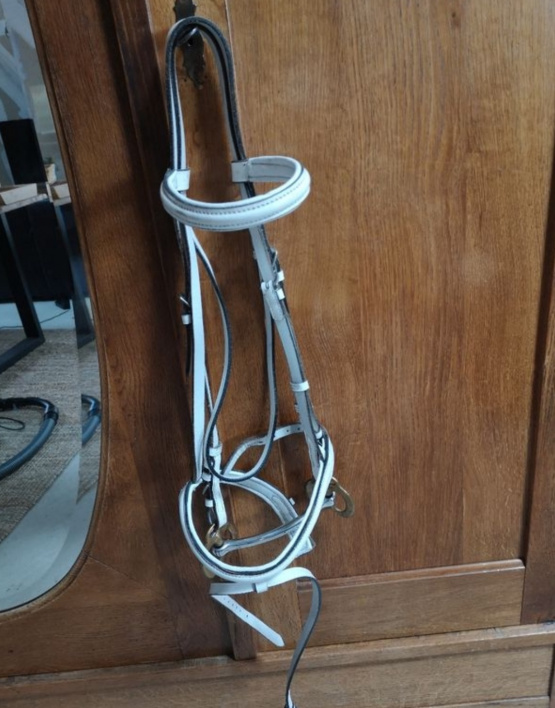 Bridon cuir blanc (cheval) + mors 135 mm occasion