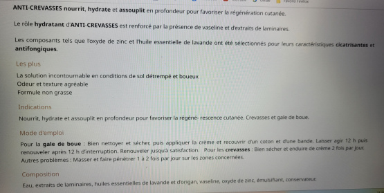 Crème anti crevasse et gale de boue occasion