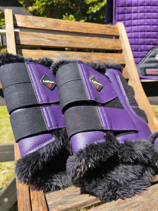Lot Tapis de selle guêtres & bonnet violet Lemieux occasion