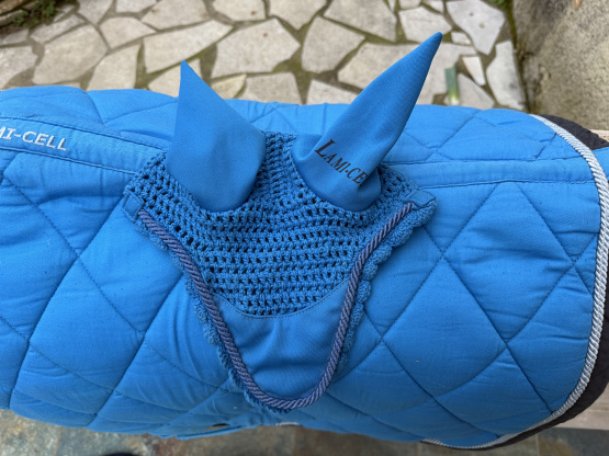 Ensemble tapis de selle + bonnet Lami-Cell bleu (poney) occasion