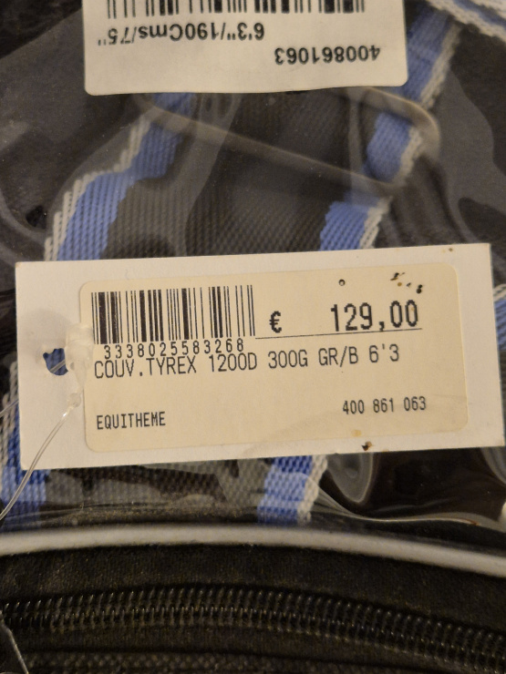 Couverture Equitheme Tyrex 1200D 145 cm (neuf) occasion
