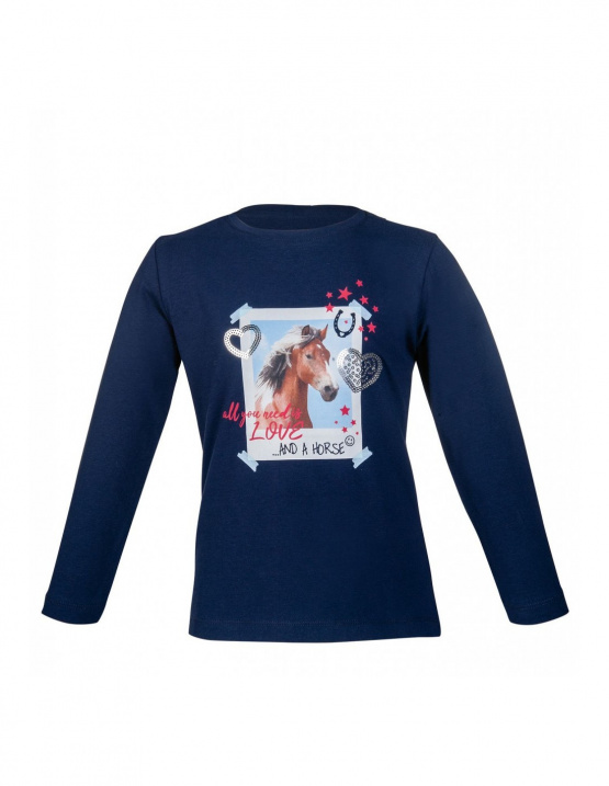 T-shirt HKM navy horse à manches longues bleu (4/5 ans) neuf occasion