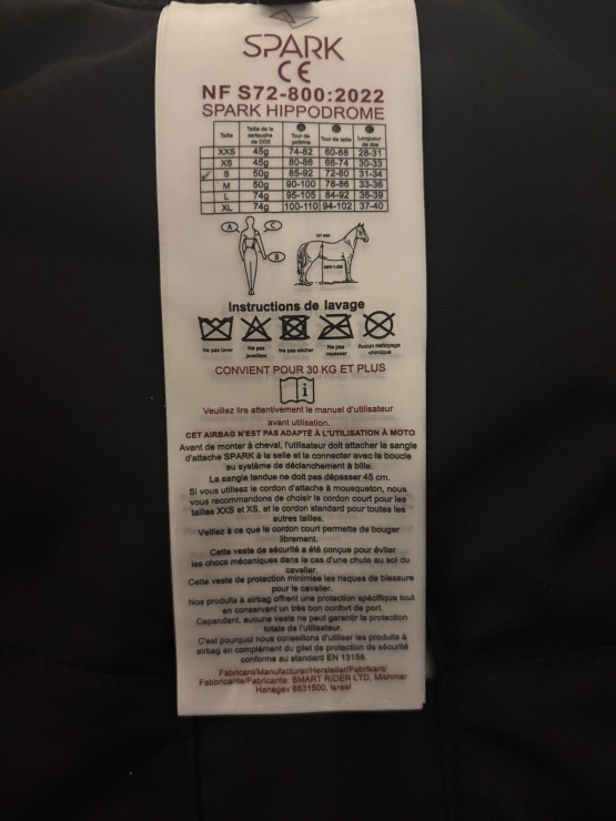 Gilet airbag Spark Hippodrome (S) occasion