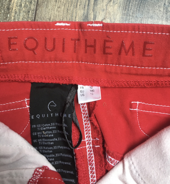 Pantalon Equithème rouge 10 ans occasion