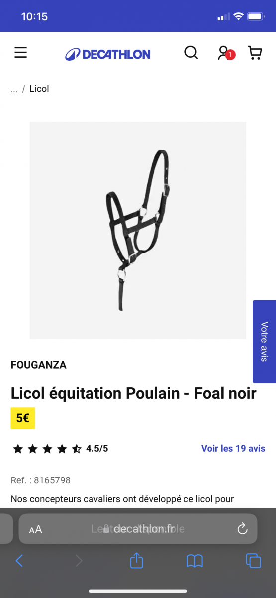 Licol Fouganza plat (foal) neuf occasion