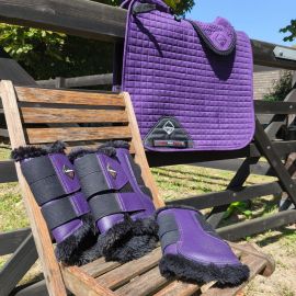 Lot Tapis de selle guêtres & bonnet violet Lemieux